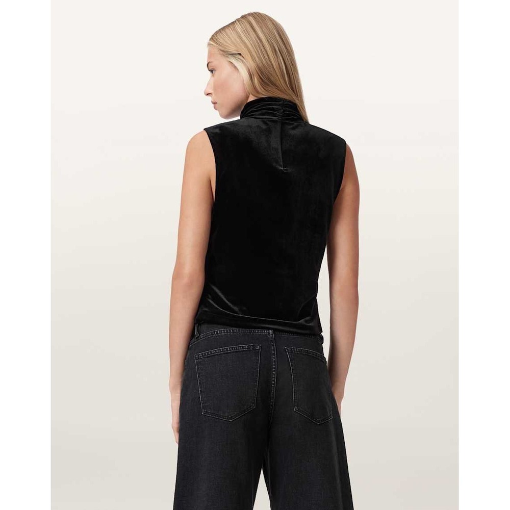 NWT All Saints Tia Velvet Sleeveless Mock Neck Top Black Size 10 Minimalist Goth - Picture 4 of 13
